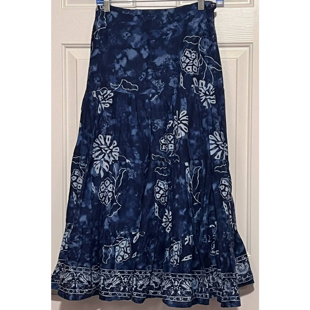Bay Studio Blue Tropical Full Lined Skirt Side Zipper Elastic Back Size M